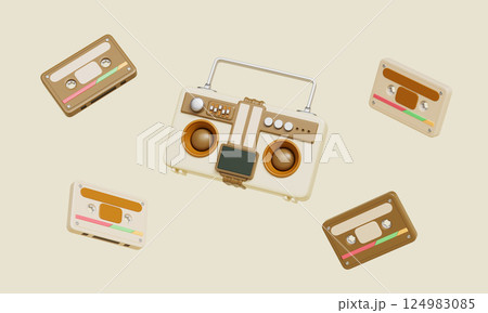 Vintage Retro Boombox Player. 3D Rendering. 124983085