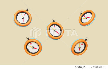 Orange Compass Pointing North Icon. 3D Rendering. 124983098