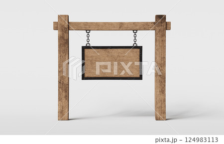 Old Medieval Wood Sign Mock up. 3D Rendering. 124983113