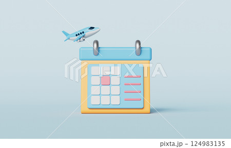 Travel Plan Calendar and Airplane Icon. 3D Rendering 124983135