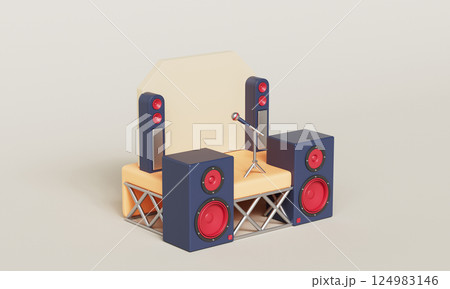 Music Concert Stage with Speaker and Microphone Icon. 3D Rendering. 124983146