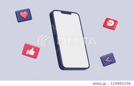 Smart Phone Mock up with Social Media Icons . 3D Rendering. Smart Phone Mock up with Social Media Icons . 3D Rendering. 124983156