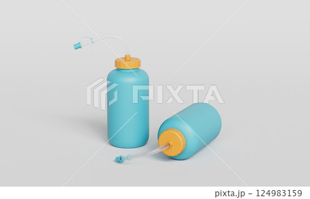 Sports Water Bottle with Straw Mock up. 3D Rendering. Sports Water Bottle with Straw Mock up. 3D Rendering. 124983159