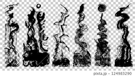 瀑布墨水畫手繪插畫 瀑布墨水畫手繪插畫 124983290