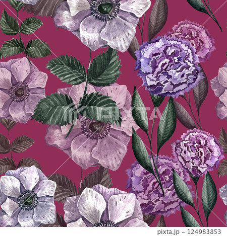 Watercolor seamless pattern with different wild flowers. Cute floral pattern perfect for textile design. Cute background for fabric, textile, wallpaper. Meadow with flowers. Watercolor seamless pattern with different wild flowers. Cute floral pattern perfect for textile design. Cute background for fabric, textile, wallpaper. Meadow with flowers. 124983853