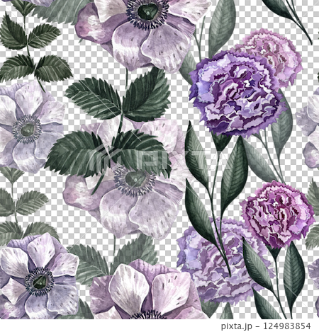 Watercolor seamless pattern with different wild flowers. Cute floral pattern perfect for textile design. Cute background for fabric, textile, wallpaper. Meadow with flowers. Watercolor seamless pattern with different wild flowers. Cute floral pattern perfect for textile design. Cute background for fabric, textile, wallpaper. Meadow with flowers. 124983854