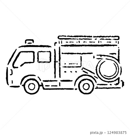 手描きの消防車のイラスト_白黒 124983875