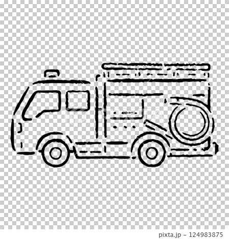 手描きの消防車のイラスト_白黒 124983875
