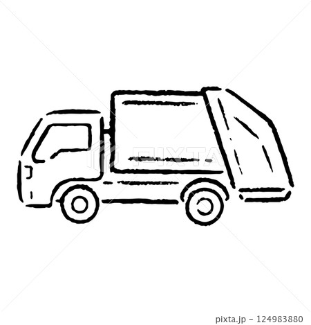 手描きの清掃車のイラスト_白黒 124983880