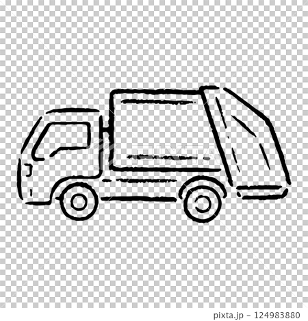 手描きの清掃車のイラスト_白黒 124983880