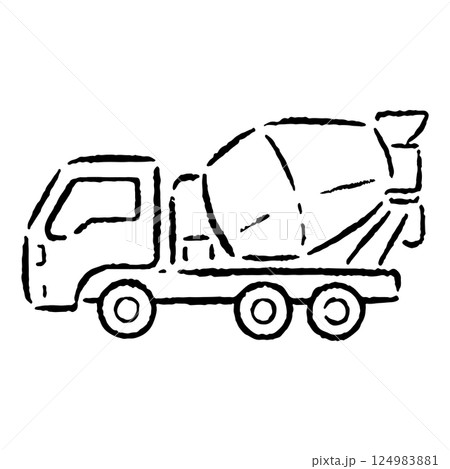 手描きのミキサー車のイラスト_白黒 124983881