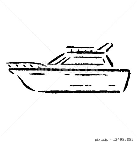 手描きの船のイラスト_白黒 124983883