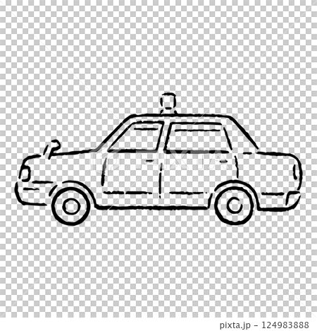 手描きのタクシーのイラスト_白黒のイラスト素材 [124983888] - PIXTA