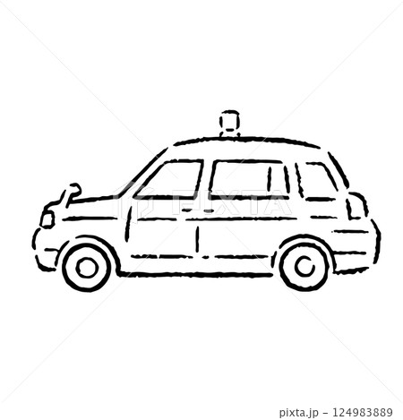 手描きのジャパンタクシーのイラスト_白黒 124983889