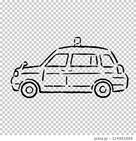 手描きのジャパンタクシーのイラスト_白黒 124983889