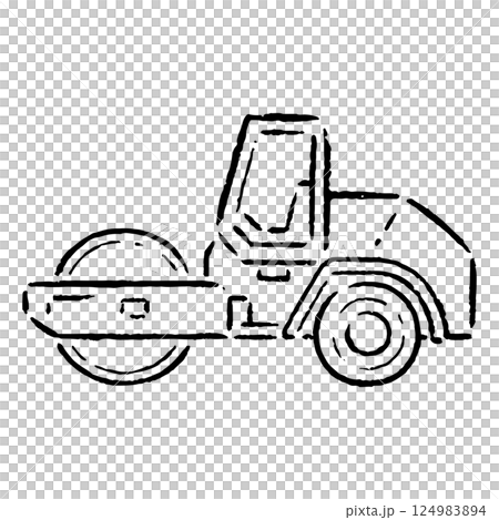 手描きのロードローラーのイラスト_白黒 手描きのロードローラーのイラスト_白黒 124983894