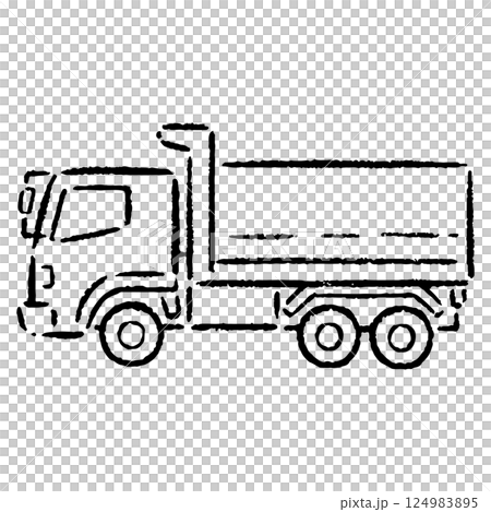 手描きのダンプカーのイラスト_白黒 124983895