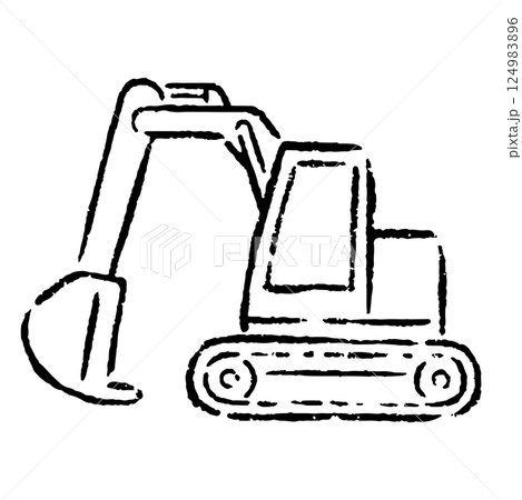 手描きのショベルカーのイラスト_白黒 124983896