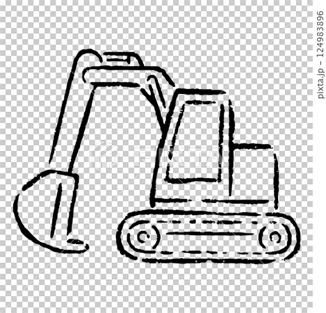 手描きのショベルカーのイラスト_白黒 124983896