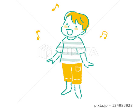 元気に楽しく歌を歌う男の子のイラスト　手描きタッチ 124983928
