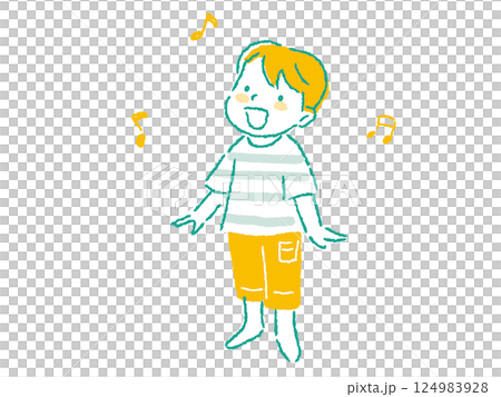 元気に楽しく歌を歌う男の子のイラスト　手描きタッチ 124983928