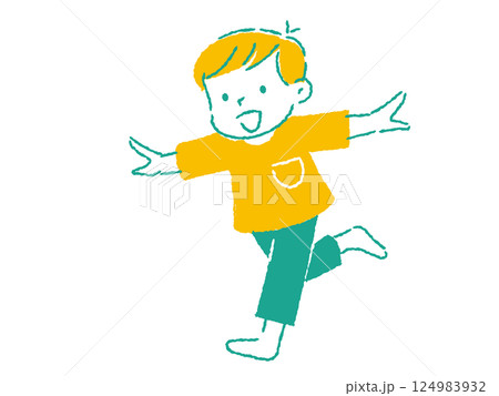 両手を上げて笑顔で走っている男の子のイラスト 手描きタッチ 両手を上げて笑顔で走っている男の子のイラスト 手描きタッチ 124983932