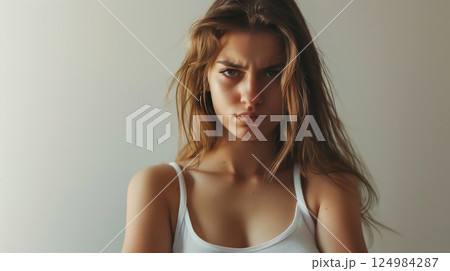 気合いが入る美しい青年女性十三Generative AI 124984287