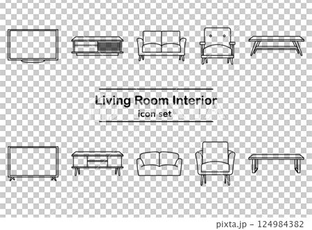 客廳家具的簡單線條畫插圖圖示集 客廳家具的簡單線條畫插圖圖示集 124984382