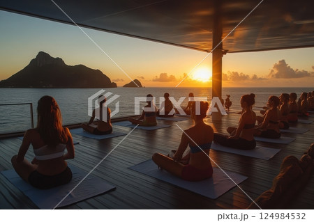 Tropical island sunset yoga retreat mindfulness and wellness in a serene atmosphere 124984532