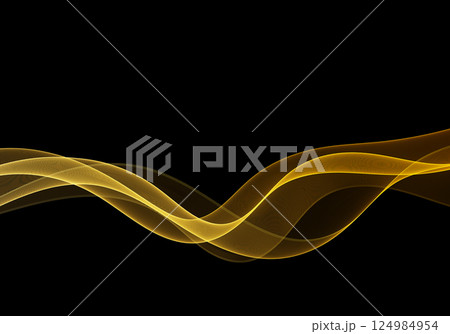 Transparent vector flow of wavy golden lines. Abstract design element on black background. Transparent vector flow of wavy golden lines. Abstract design element on black background. 124984954