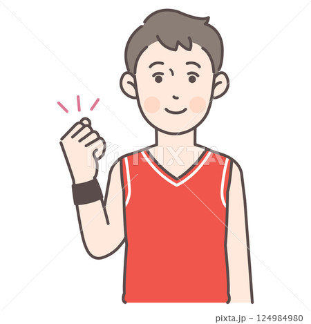 ガッツポーズするバスケットボール男子選手 ガッツポーズするバスケットボール男子選手 124984980