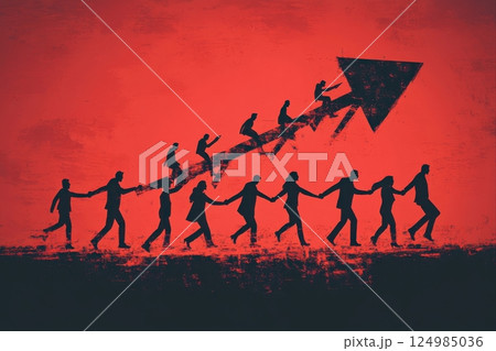 Teamwork driving success people united in progress abstract illustration vibrant environment 124985036