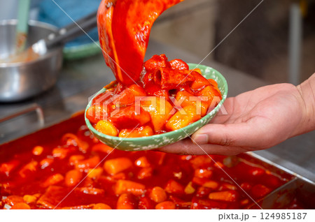 Korean traditional spicy food. Tteokbokki Korean traditional spicy food. Tteokbokki 124985187