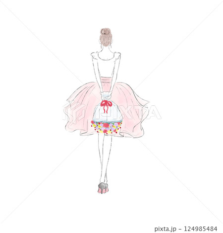花束を持つ女の子の後ろ姿のイラスト素材 [124985484] - PIXTA