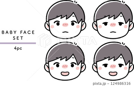 赤ちゃん・子供の表情セット　体調不良　baby and kids sick face set 124986316