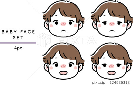 赤ちゃん・子供の表情セット　体調不良　baby and kids sick face set 124986318