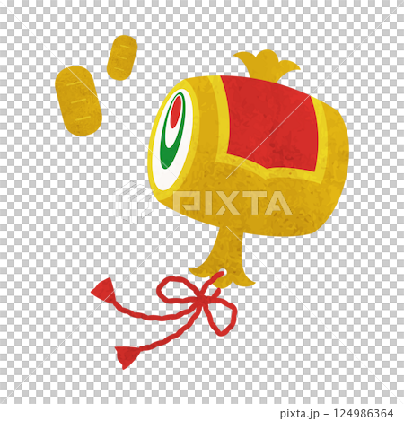 水彩の打ち出の小槌と小判のイラスト 124986364