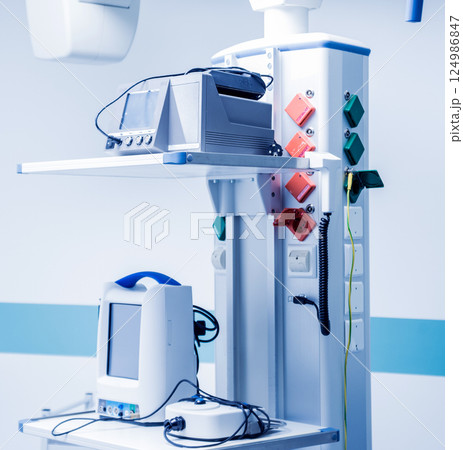 Modern equipment in operating room. Medical devices for neurosurgery. Modern equipment in operating room. Medical devices for neurosurgery. 124986847