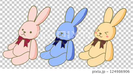 3種類の可愛いうさぎのぬいぐるみ 124986906