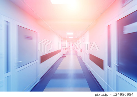Empty long corridor in the modern clinic. Empty long corridor in the modern clinic. 124986984