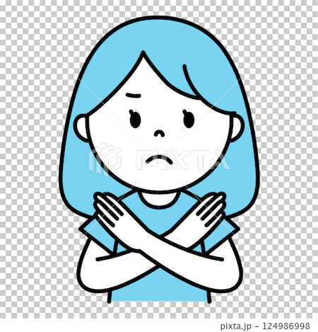 A woman making a x sign with her hand 124986998