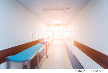 Empty long corridor in the modern clinic. 124987280