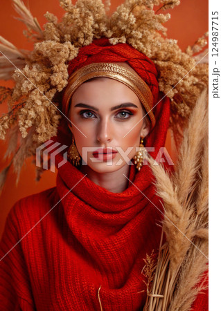 young pretty geisha in russian traditional russian 124987715
