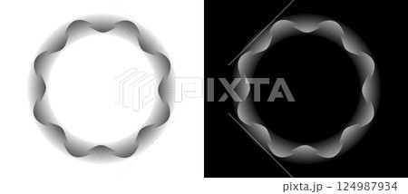 Circle with lines as dynamic abstract vector background or logo or icon. Flower concept. Black spiral on white background and white spiral on black background. Circle with lines as dynamic abstract vector background or logo or icon. Flower concept. Black spiral on white background and white spiral on black background. 124987934