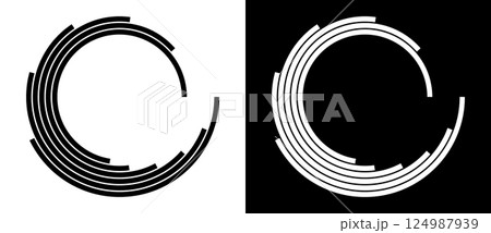 Abstract background with lines in circle  form. Art design spiral as logo or icon. A black figure on a white background and an equally white figure on the black side. 124987939