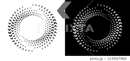 Abstract background with arrows in circle. Art design spiral as logo or icon. A black figure on a white background and an equally white figure on the black side. 124987960