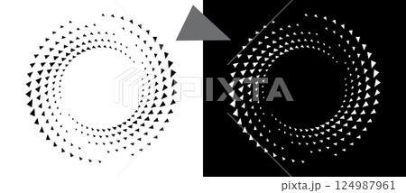 Abstract background with triangles in circle. Art design spiral as logo or icon. A black figure on a white background and an equally white figure on the black side. 124987961