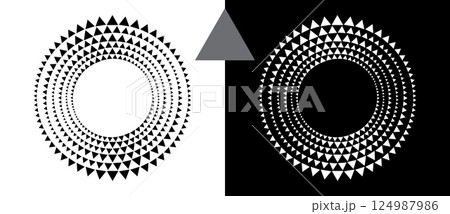 Abstract background with triangles in circle. Art design spiral as logo or icon. A black figure on a white background and an equally white figure on the black side. 124987986