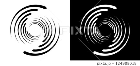 Spiral with lines as dynamic abstract vector background or logo or icon. Yin and Yang symbol. Black spiral on white background and white spiral on black background. Spiral with lines as dynamic abstract vector background or logo or icon. Yin and Yang symbol. Black spiral on white background and white spiral on black background. 124988019