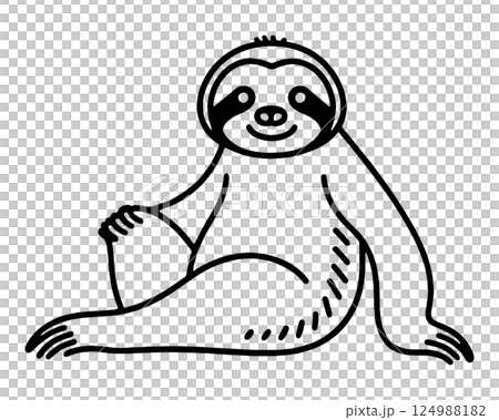 Simple hand-drawn line drawing illustration of a sloth in a sitting pose, cut out on a transparent background Simple hand-drawn line drawing illustration of a sloth in a sitting pose, cut out on a transparent background 124988182
